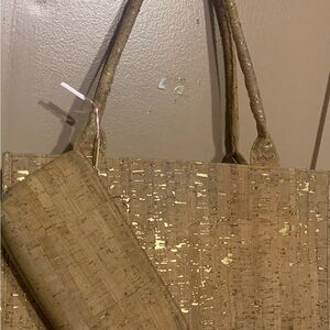 Natalie Therese Cork Tan and Gold Women's Tote Bag